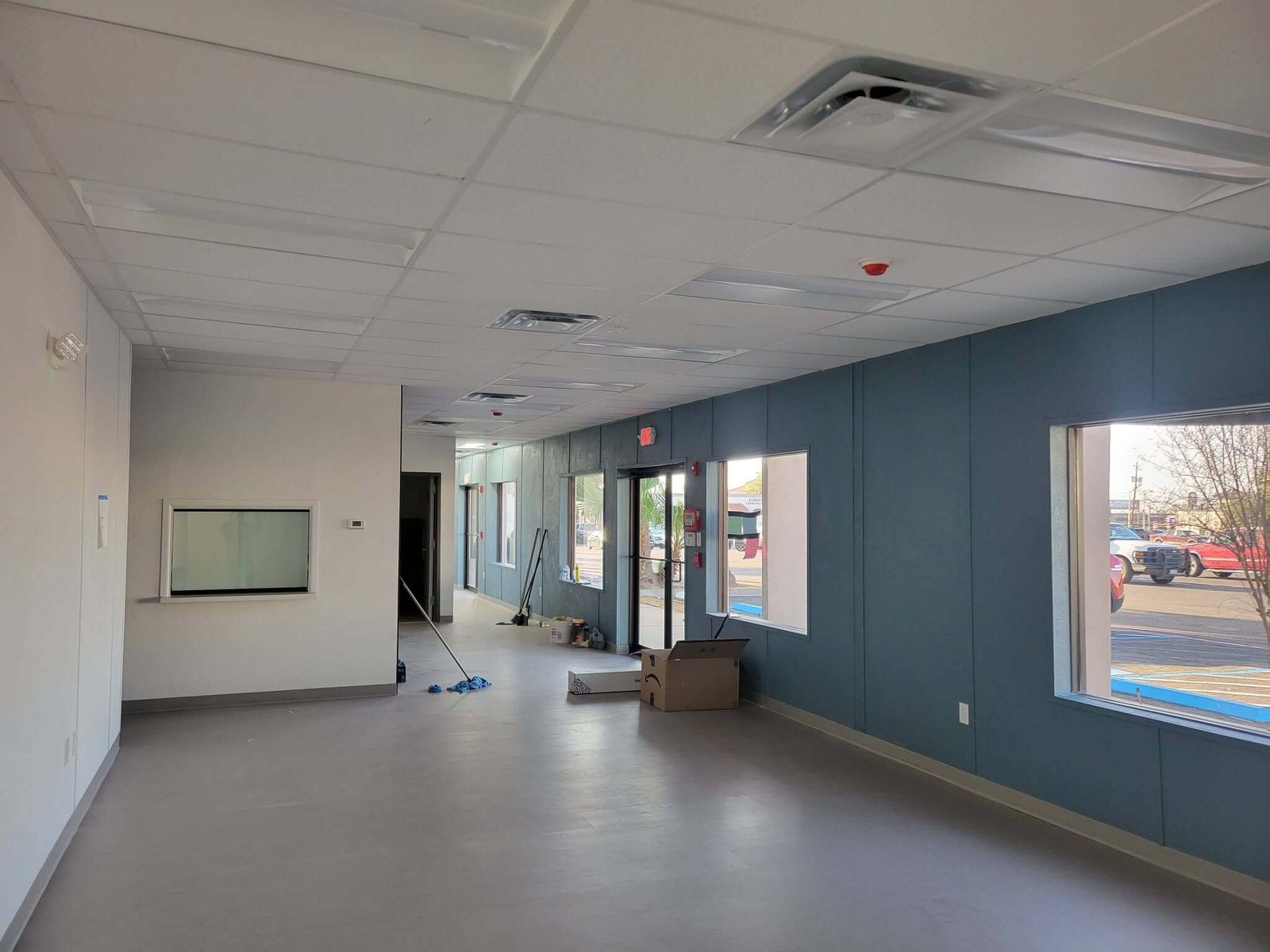 Commercial interior with blue accent wall painted by Mendoza's Painting