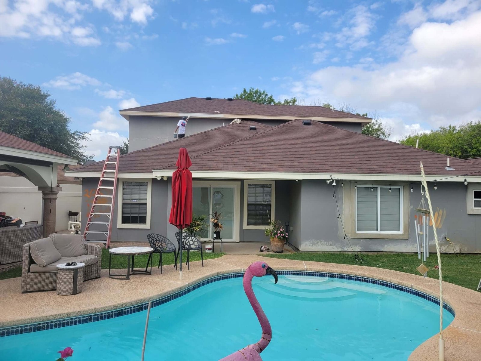 Pool house exterior before painting